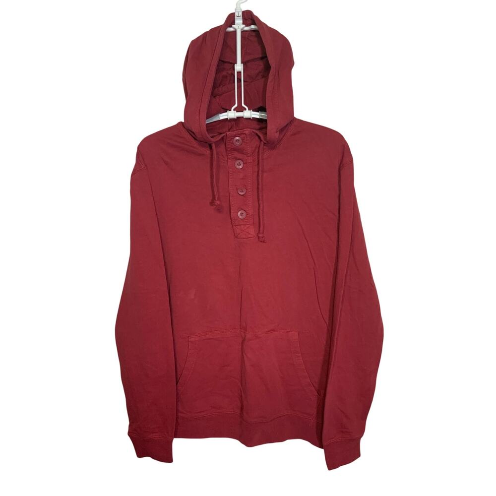 Merona 4-Button Henley Pullover Faded Red Drawstring Hoodie Women's Size M USED